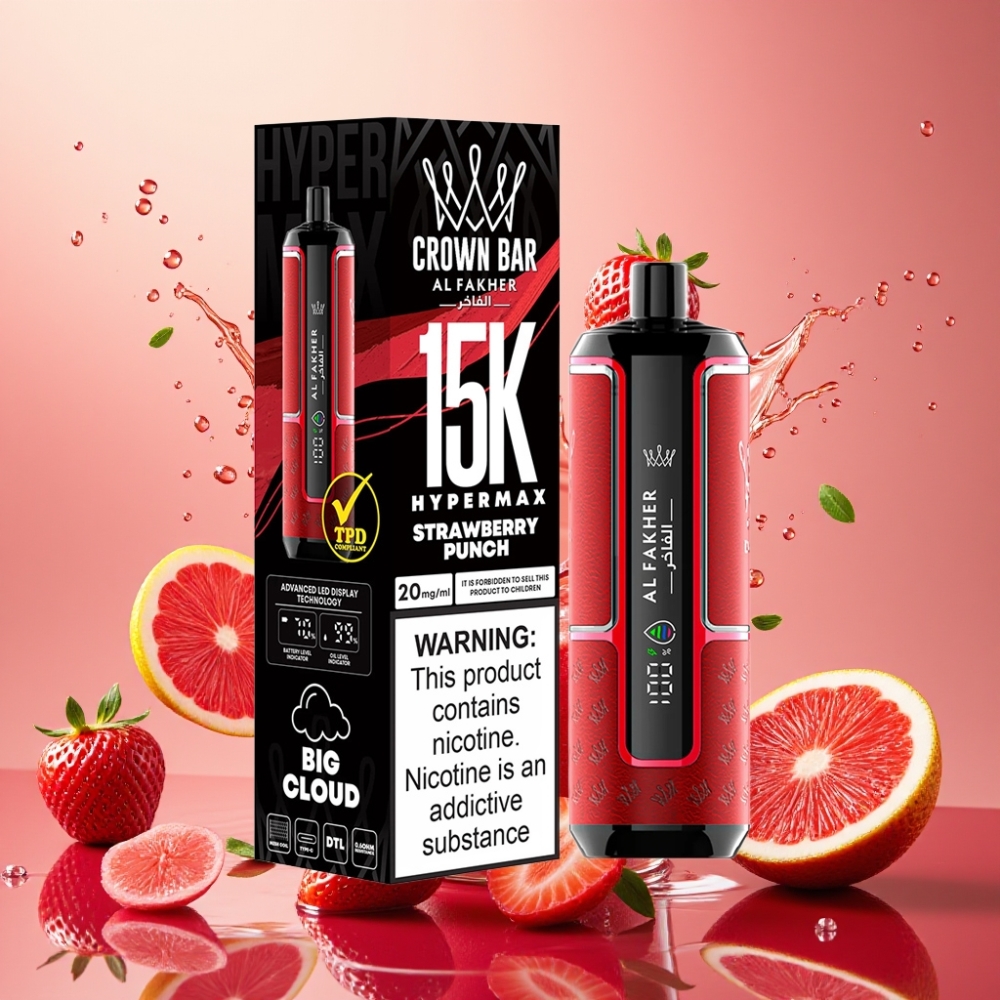 Al Fakher Crown Bar 15K Hypermax Eldobható E-Pipó Eper Punch Nagykereskedés Magyarország