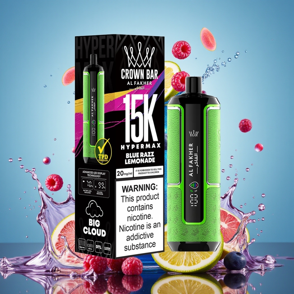Al Fakher Crown Bar 15K Hypermax Eldobható Vape Készlet Kék Málna Limonádé Nagykereskedés Magyarország 22ml