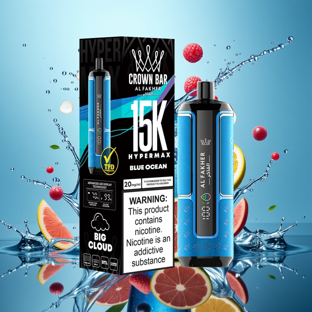 Al Fakher Crown Bar 15K Hypermax Eldobható Vape Készlet Kék Óceán Nagykereskedés Magyarország 22ml