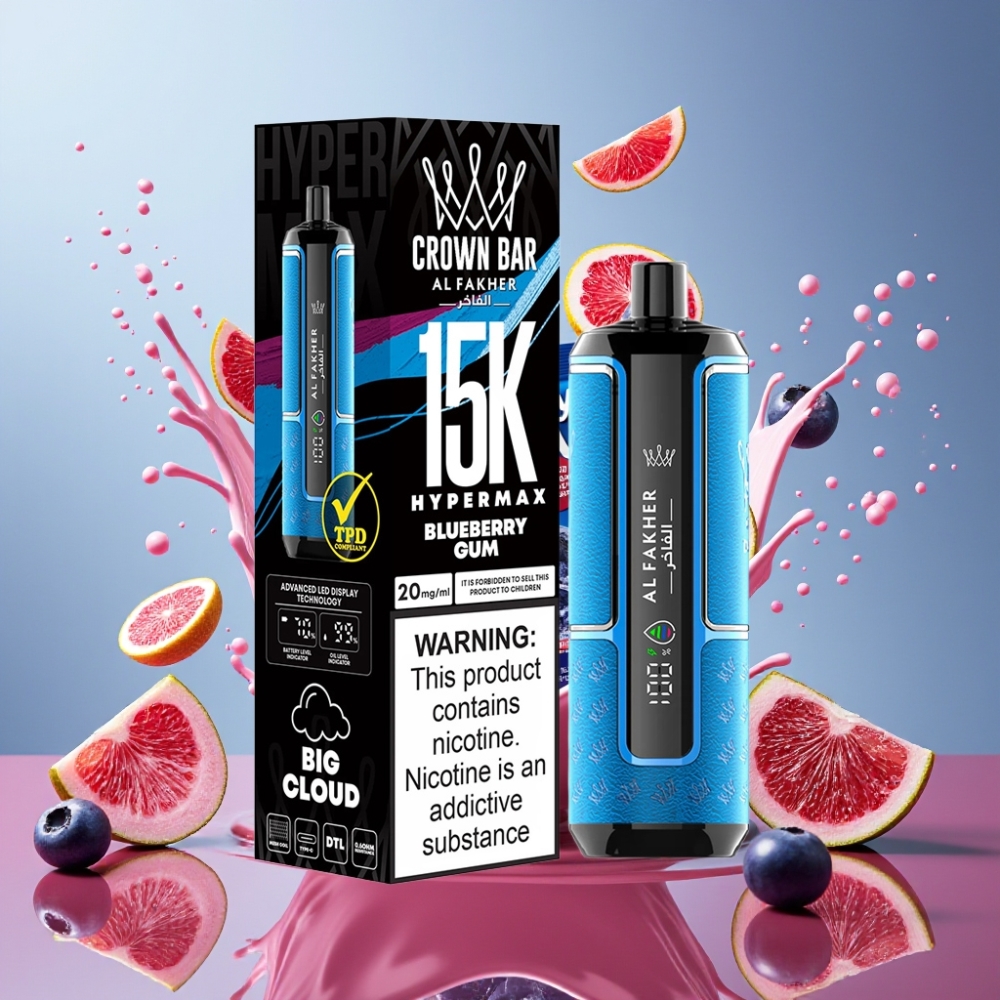 Al Fakher Crown Bar 15K Hypermax Eldobható Vape Kit Áfonya Rágógumi Nagykereskedés Magyarország 20mg Nikotin