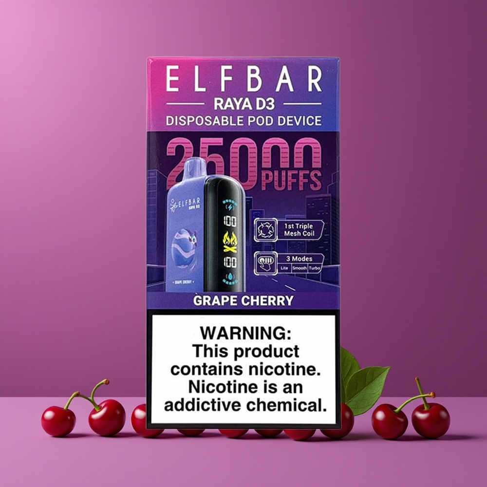 ELF BAR RAYA D3 25000 Puffs Nagykereskedés Magyarország Type-C Töltés Szőlő-Cseresznye