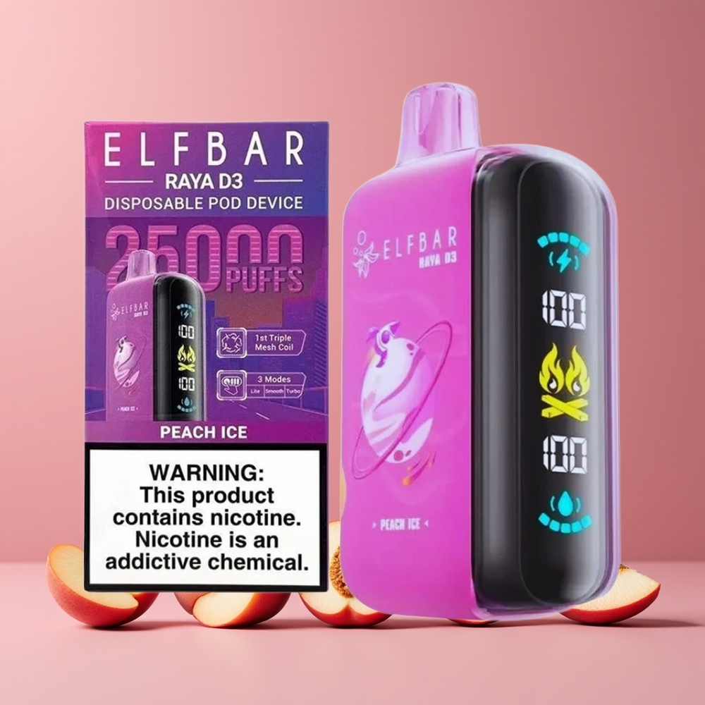 ELF BAR RAYA D3 25000 Puffs Nagykereskedés Magyarország Type-C Töltés Őszibarack Jég