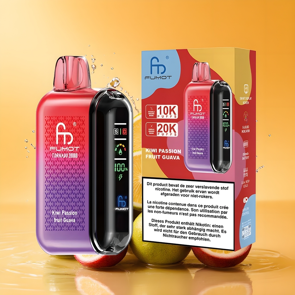 Fumot Tornado 20000 Puffs Nagykereskedés Magyarország Kivi Szenvedély Gyümölcs Guava Dual Mesh Coil