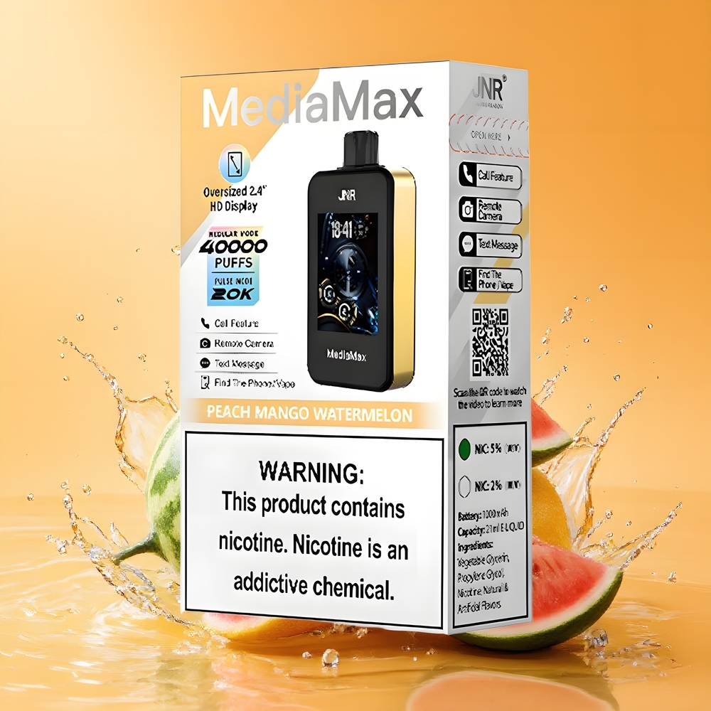 JNR MediaMax 40000 Puffs Nagykereskedés Magyarország 2.4\'\' HD Képernyős Őszibarack Mango Görögdinnye
