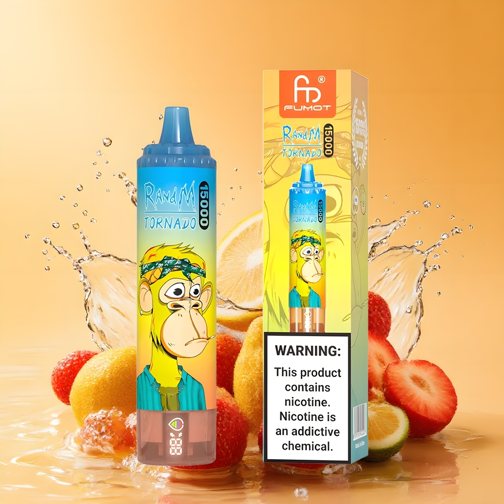 RandM Fumot Tornado 15000 Puffs Eldobható Eper Nagykereskedés Magyarország LCD Kijelzős
