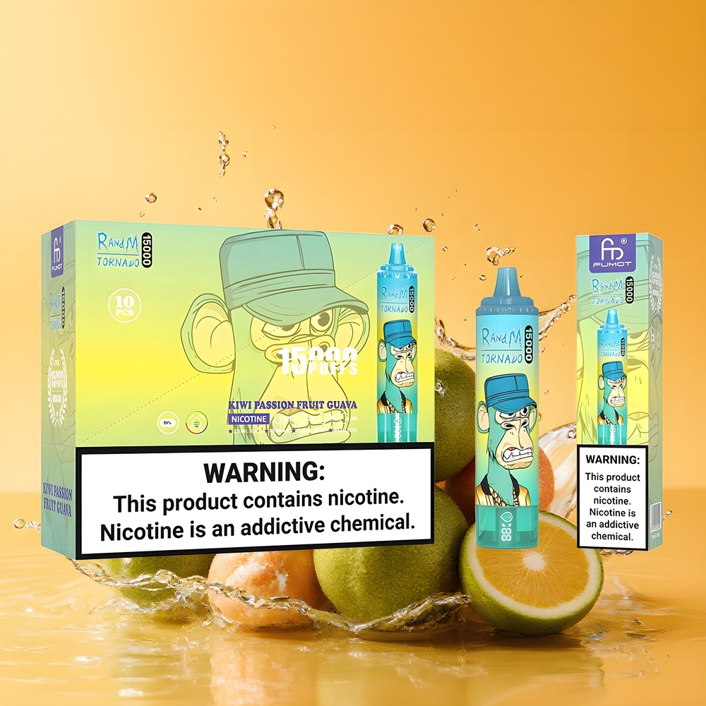RandM Fumot Tornado 15000 Puffs Nagykereskedés Magyarország Kiwi-Guvava-Gyümölcs Íz LCD Képernyő