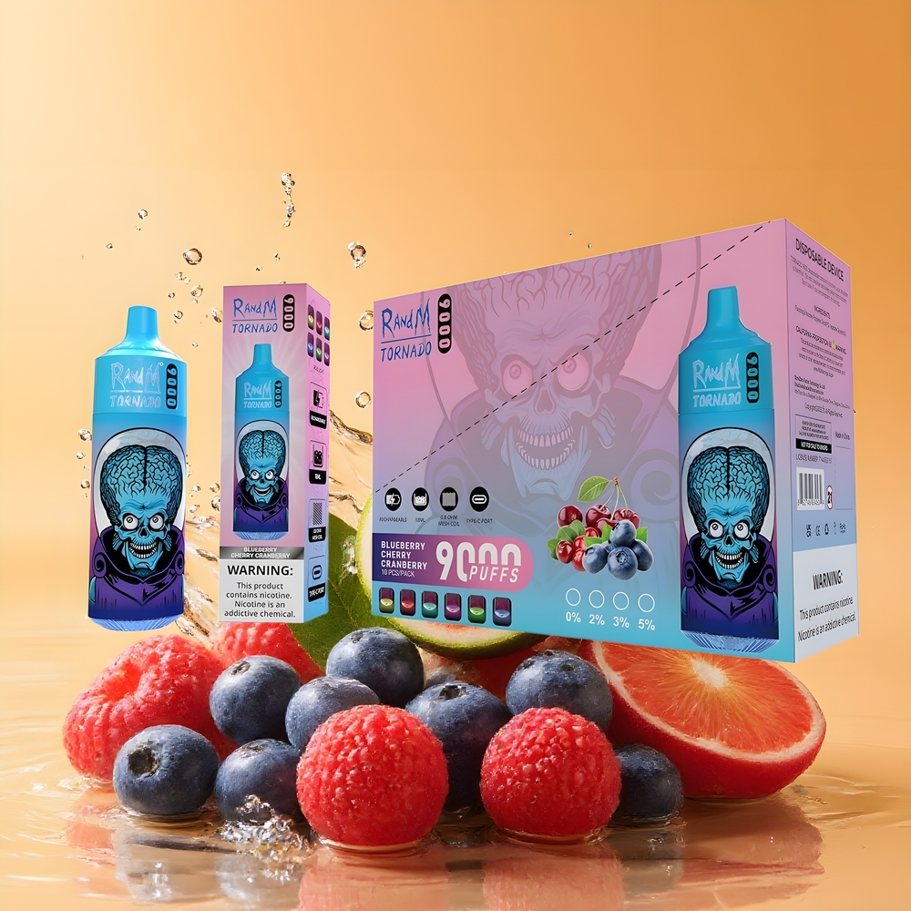 RandM Fumot Tornado 9000 Puffs Nagykereskedés Magyarország 18 mL Kékáfonya Meggy Vörösáfonya Eldobható Vape