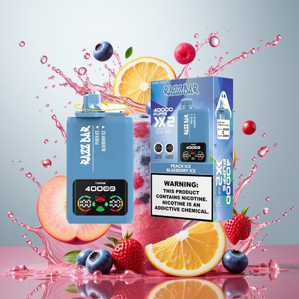Razz Bar 40000 Puffs Nagykereskedés Magyarország 1.0Ω 2 Mesh Coil Őszibarack Jég & Áfonya Jég
