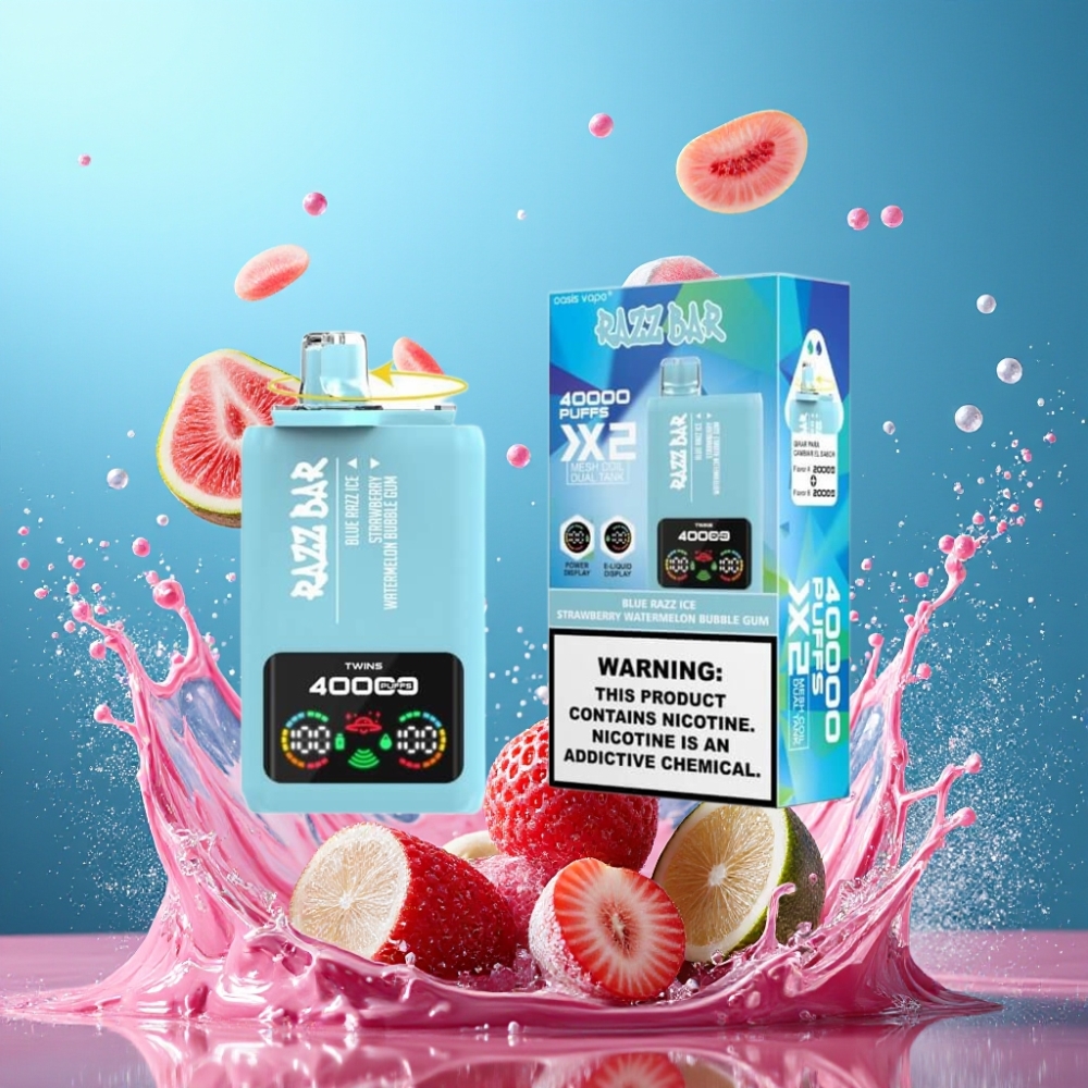 Razz Bar 40000 Puffs Nagykereskedés Magyarország Képernyős Kék Áfonya Jég & Eper-Görögdinnye Buborék Rágó