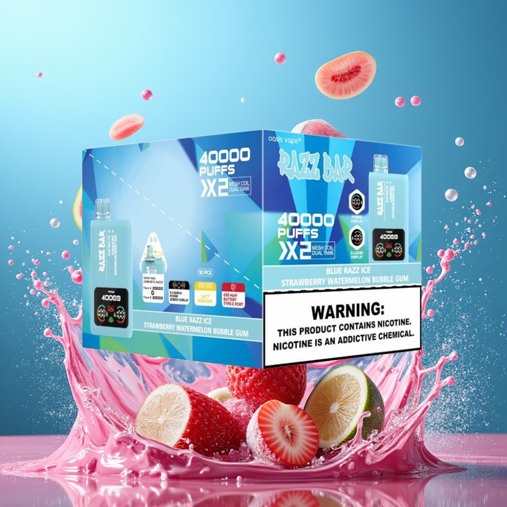 Razz Bar 40000 Puffs Nagykereskedés Magyarország Képernyős Kék Áfonya Jég & Eper-Görögdinnye Buborék Rágó