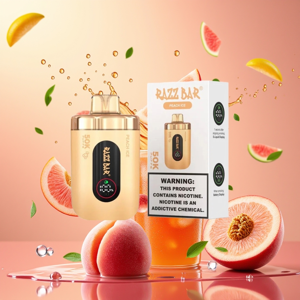 Razz Bar 50K Puffs 1.0 Ohm Mesh Coil Eldobható Vape Őszibarack Jég Nagykereskedés Magyarország