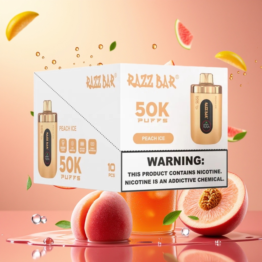 Razz Bar 50K Puffs 1.0 Ohm Mesh Coil Eldobható Vape Őszibarack Jég Nagykereskedés Magyarország