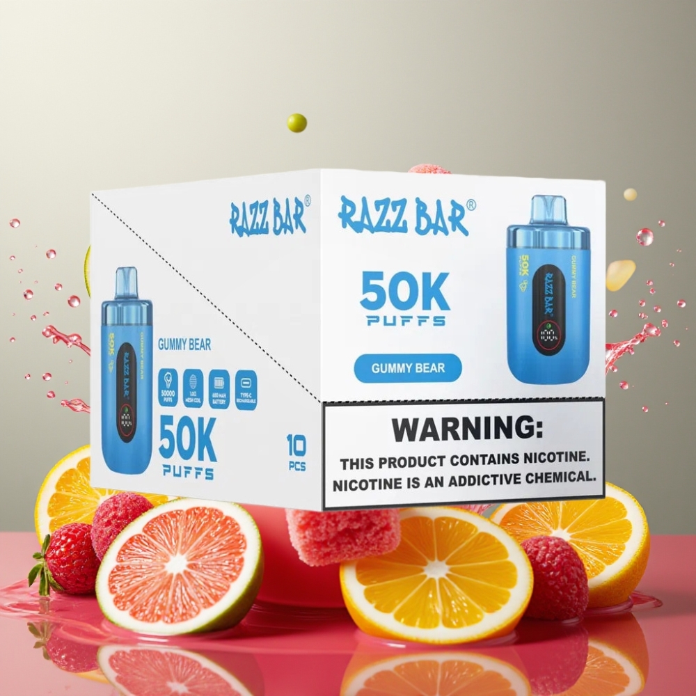 Razz Bar 50K Puffs Dobozolt Elfogyasztható Gummy Medve Nagykereskedés Magyarország Type-C