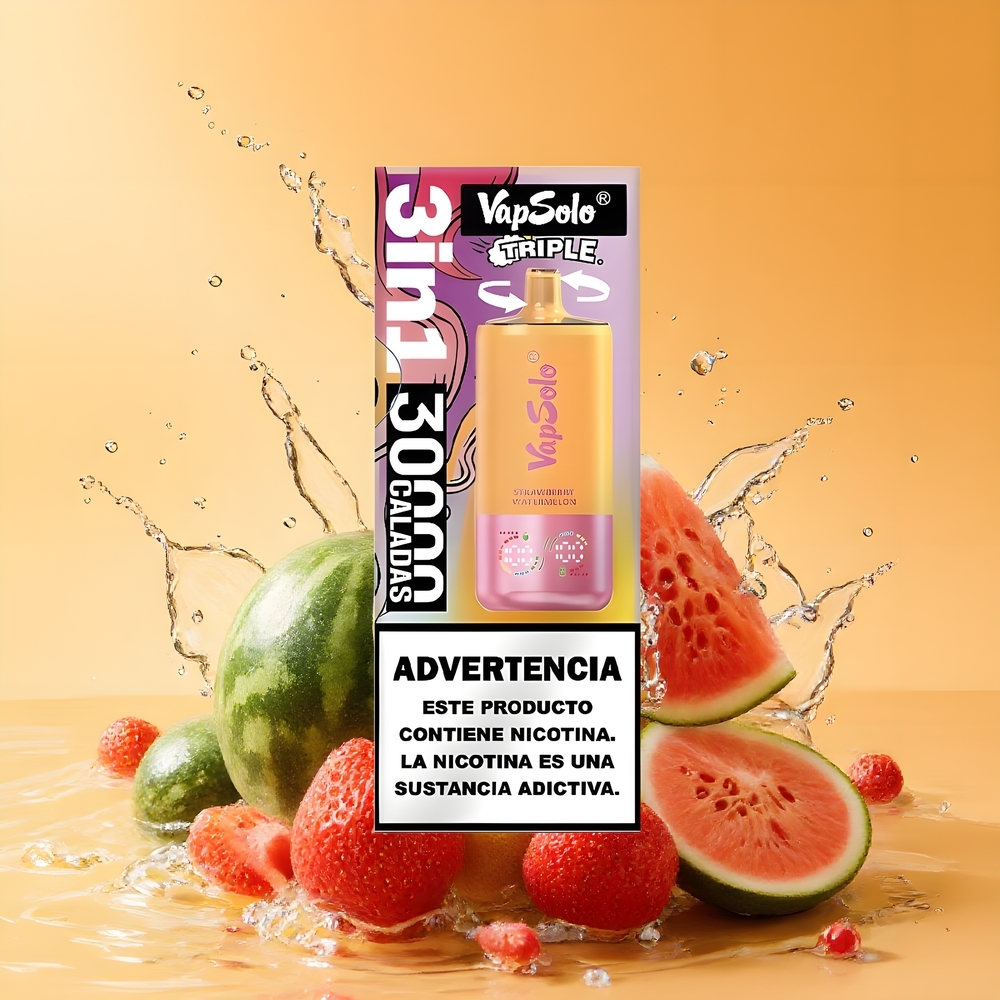 VapSolo Tripe 30000 Nagykereskedés Magyarország Eper Dinnye & Citrom Őszibarack Type-C