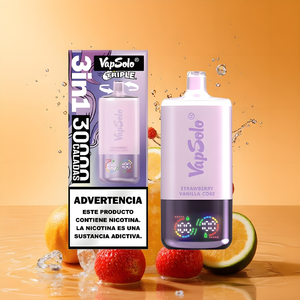 VapSolo Tripe 30000 Puffs 40ml E-Liquid Nagykereskedés Magyarország Eper Vanília Kóla