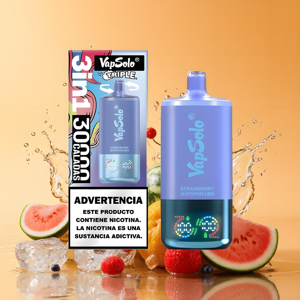 VapSolo Tripe 30000 Puffs Nagykereskedés Magyarország Eper Dinnye & Áfonya Jég 40ml