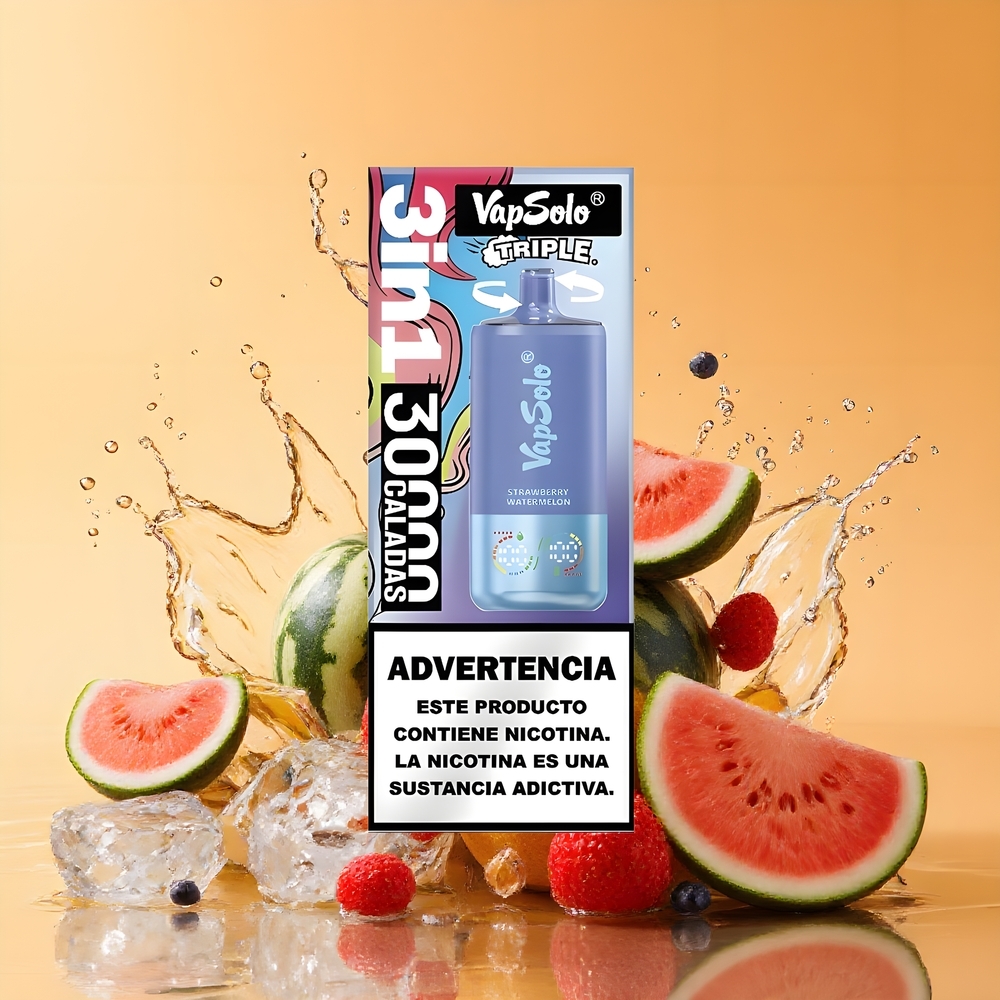 VapSolo Tripe 30000 Puffs Nagykereskedés Magyarország Eper Dinnye & Áfonya Jég 40ml